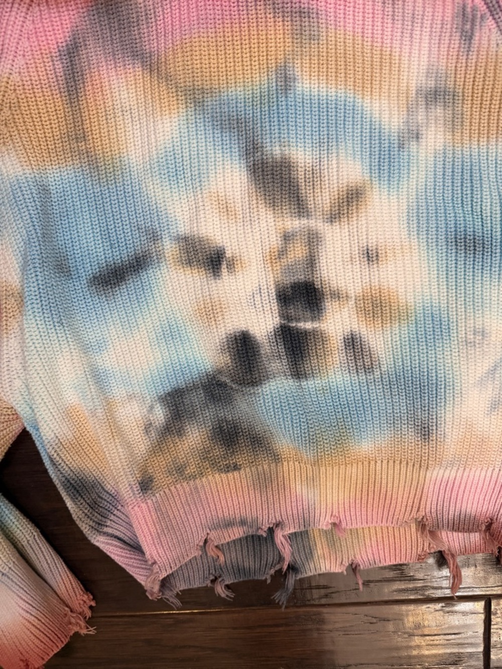 Cropped Sweater Boho Tie-Dye Ribbed Crewneck  - Multicolor - Picture 4 of 16